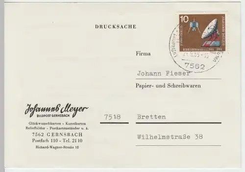 (18565) Postkarte DBP 1965 v. Fa. Johannes Meyer Gernsbach