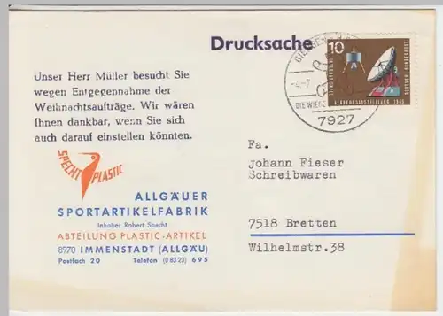 (18564) Postkarte DBP 1965 v. Allgäuer Sportartikelfabrik Immenstadt