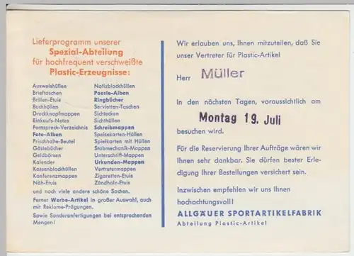 (18564) Postkarte DBP 1965 v. Allgäuer Sportartikelfabrik Immenstadt