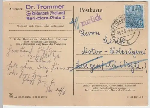 (18561) Postkarte DDR 1959 v. Dr. Trommer Reichenbach Vogtland