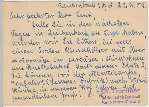 (18561) Postkarte DDR 1959 v. Dr. Trommer Reichenbach Vogtland