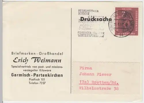 (18557) Postkarte DBP 1961 v. Briefmarken-Großhandel E. Weimann Garmisch-P.