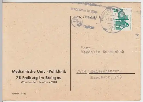 (18556) Postkarte DBP 1971 v. Univ.-Poliklinik Freiburg i.Br.