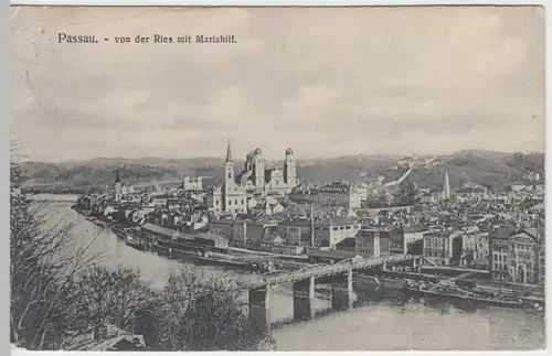 (18412) AK Passau, Panorama mit Wallfahrtskirche Mariahilf, bis 1912