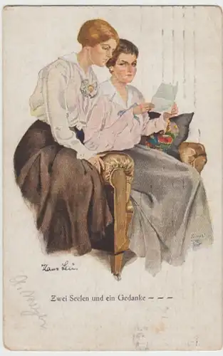 (18388) Künstler AK Hans Leu: "Zwei Seelen und ein Gedanke" 1922