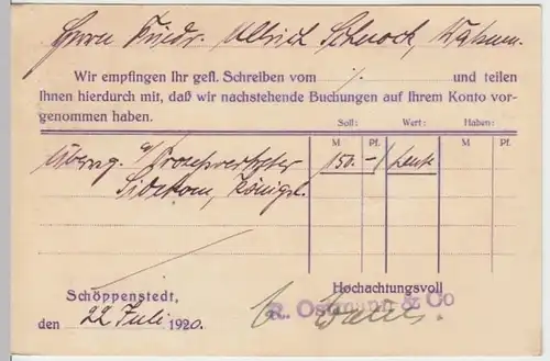 (18334) Postkarte DR 1920 v. R. Ostmann & Co. Schöppenstedt