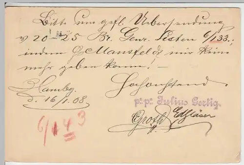 (18330) Ganzsache DR Hamburg 1908