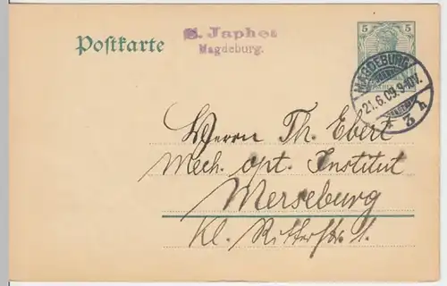 (18326) Ganzsache DR Magdeburg 1909, Stempel S. Japhet