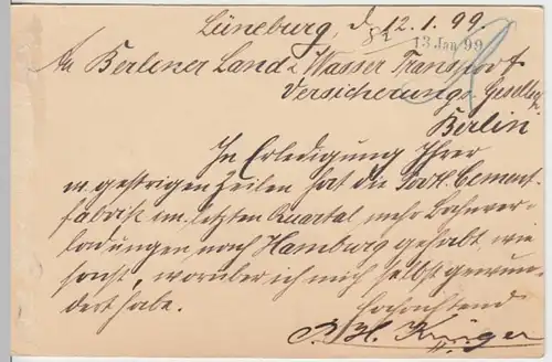 (18313) Ganzsache DR 1899 v. P.H. Krüger Lüneburg