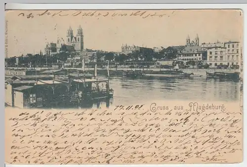 (18287) AK Gruß aus Magdeburg, Panorama Elbe 1898