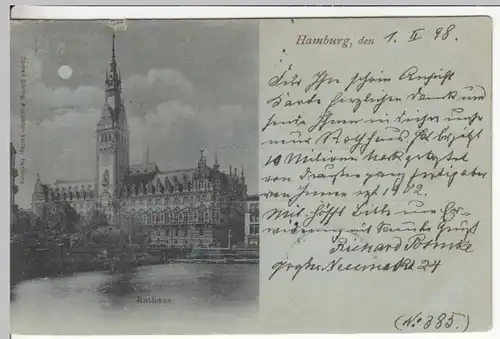 (17837) AK Hamburg, Rathaus, Mondscheinkarte 1898