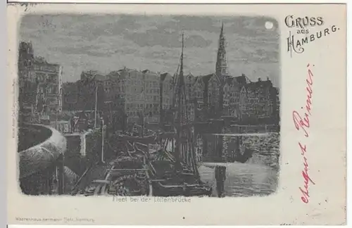 (17836) AK Gruß aus Hamburg Fleet b.d. Lollenbrücke, Mondscheinkarte 1898