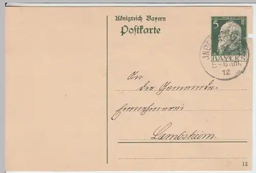 (17751) Ganzsache Postkarte Königreich Bayern 1912