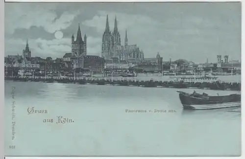 (17740) AK Gruß aus Köln, Panorama, Mondscheinkarte um 1900
