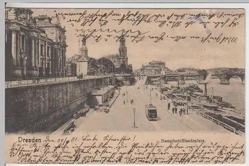 (17523) AK Dresden, Dampfschifflandeplatz, gel. 1901