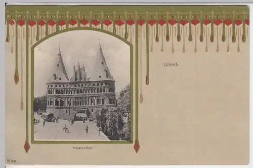 (17508) AK Lübeck, Holstentor, Golddruck, vor 1945