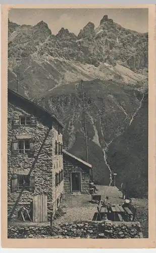 (17439) Foto AK Kemptner Hütte mit Krottenspitzen, gel. 1922