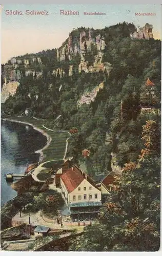 (17343) AK Sächs. Schweiz, Rathen, Basteifelsen, Mönchstein, gel. 1910