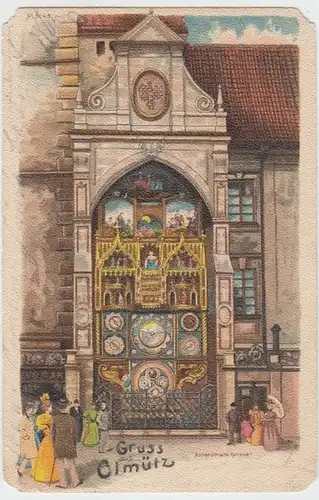 (17233) AK Gruß aus Olmütz, Olomouc, Astronomische Uhr 1899