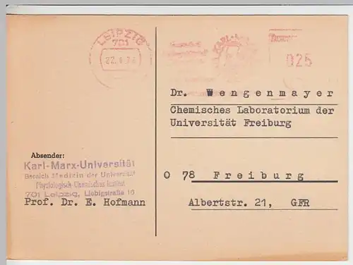 (17018) Postkarte Freistempel Leipzig 1974 v. Karl-Marx-Uni Leipzig