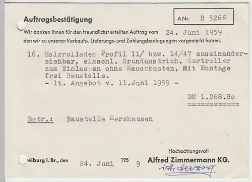(17002) Postkarte DBP 1959 v. Alfred Zimmermann KG, Freiburg