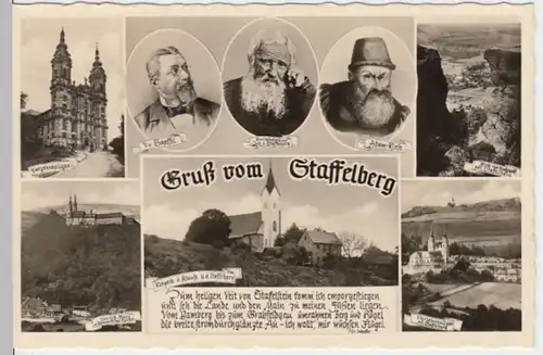 (16750) Foto AK Bad Staffelstein, Gruß v. Staffelberg, Mehrbildkarte, 1954