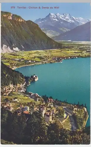 (16653) AK Genfersee, Territet Panorama mit Schloss Chillon, vor 1945