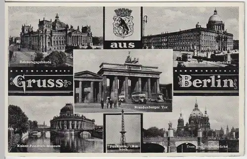 (16603) AK Gruß aus Berlin, Funkturm, Reichstag, Schloss, Dom, vor 1933