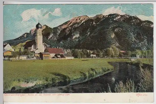 (16389) AK Oberammergau, Ammer mit Labergruppe 1908