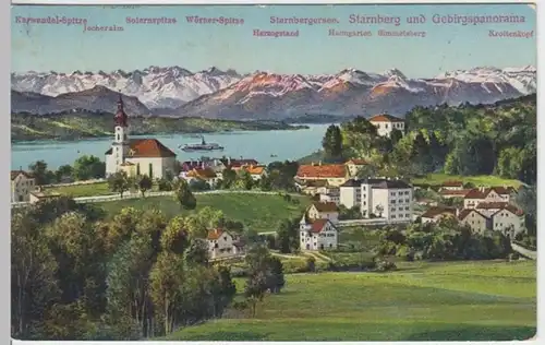 (16343) AK Starnberg, Ortsansicht mit Starnberger See, 1913