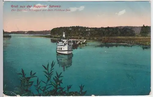 (16330) AK Gruß a.d. Ruppiner Schweiz, Dampfer "Hildegard", Molchowsee 1913