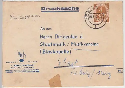 (16286) Postkarte DBP 1952 v. Musikverlag H. Bohne, Konstanz