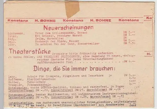 (16286) Postkarte DBP 1952 v. Musikverlag H. Bohne, Konstanz