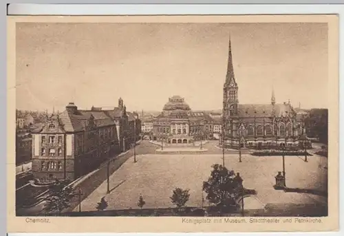 (16262) AK Chemnitz, Königsplatz, Museum, Stadttheater (Oper), Petrikirche 1919