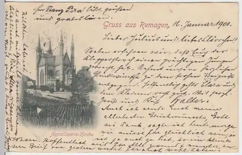 (16261) AK Gruß aus Remagen, Apollinariskirche 1900