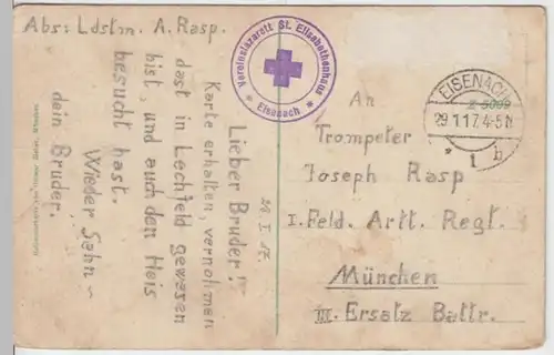 (16257) AK Eisenach, Th., Mariental, Wartburg, Feldpost 1917