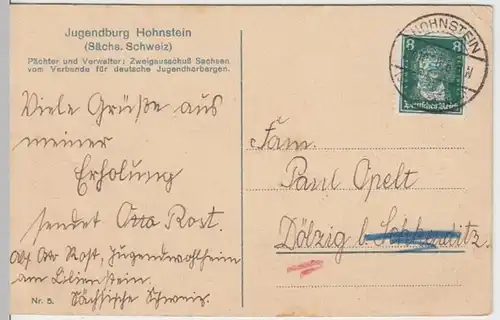 (16213) AK Hohnstein, Sächs. Schweiz, Jugendburg 1928