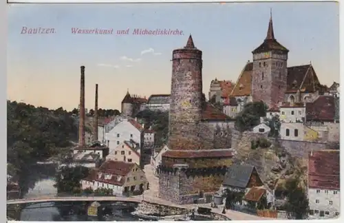 (16147) AK Bautzen, Wasserkunst, Michaeliskirche 1919