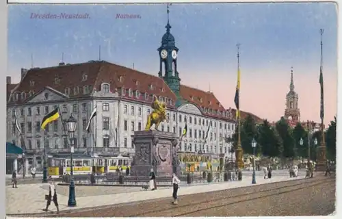 (16036) AK Neustadt, Dresden, Rathaus, Goldener Reiter, vor 1945