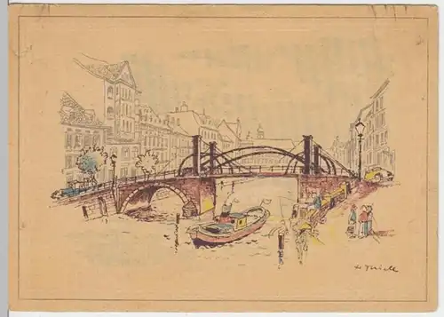 (15882) Künstler AK H. Tiele, An der Brücke