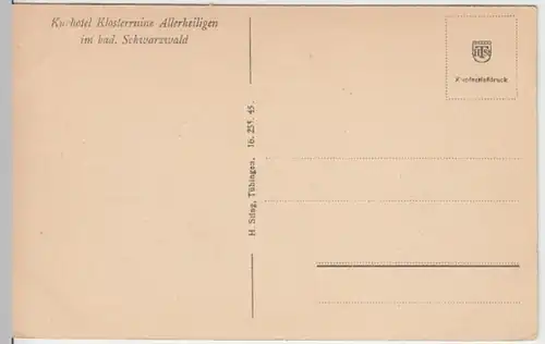 (15724) AK Oppenau, Kurhotel Klosterruine Allerheiligen, vor 1945