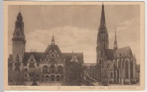 (15682) AK Duisburg, Rhein, Rathaus, Salvatorikirche, vor 1945