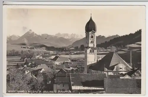 (15624) Foto AK Nesselwang, Ortsansicht, Säuling, Zugspitze 1934