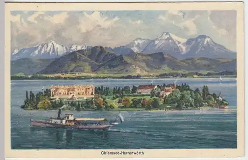 (15505) AK Chiemsee, Herrenwörth, Panorama, vor 1945