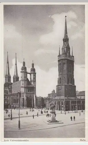(15486) AK Halle, Saale, Marktkirche, Händeldenkmal, Roter Turm, v. 1945