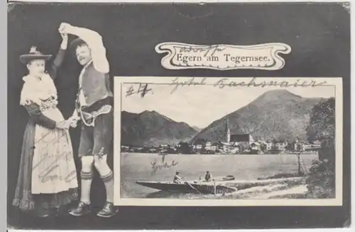 (15339) AK Egern am Tegernsee, Trachtenpaar, Ortsansicht 1907