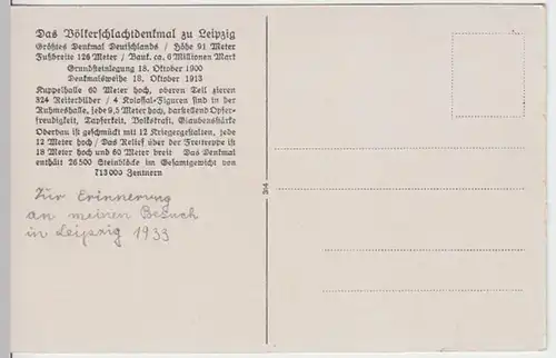 (15179) AK Leipzig, Völkerschlachtdenkmal 1933