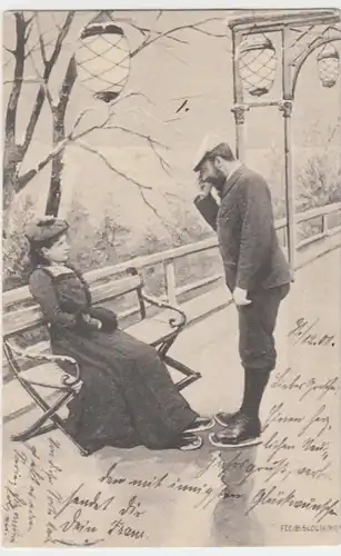 (14949) AK Herr und Dame mit Schlittschuhen 1901