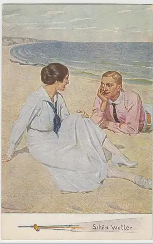(14930) Künstler AK Schön Wetter, Paar am Strand, vor 1945