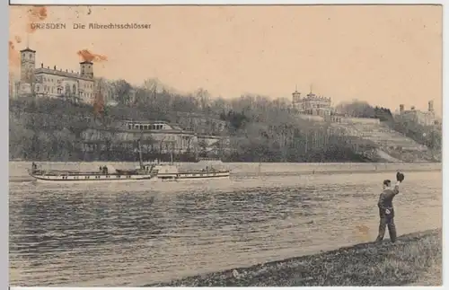 (14920) AK Dresden, Albrechtsschlösser, Raddampfer 1911